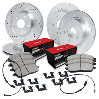 R1 Concepts WGUS2-74029 Drilled & Slotted Silver Rotor Set W/ Optimum OEp Pads & Hdw